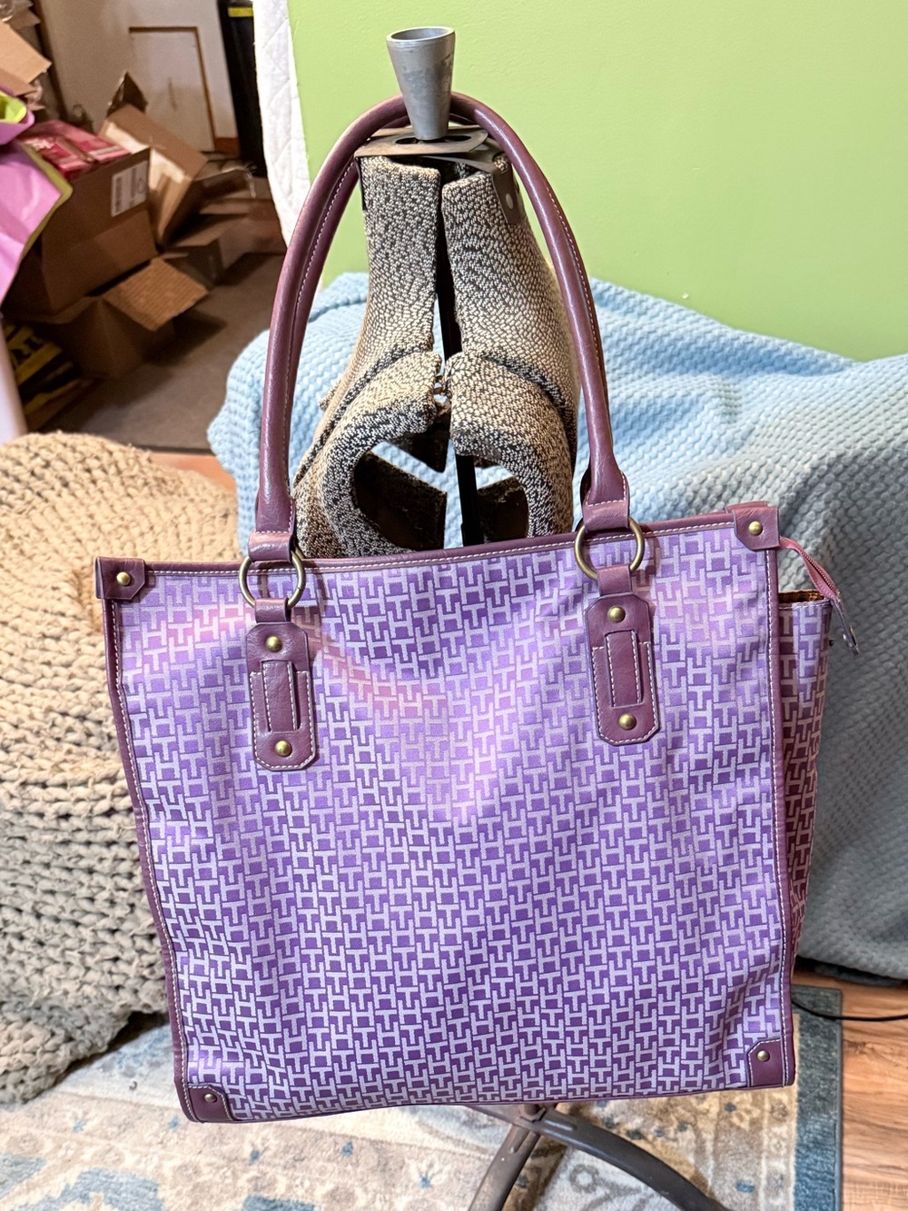Tommy Hillfiger Purple Patterned Tote Handbag - Women's Shoulder Bag